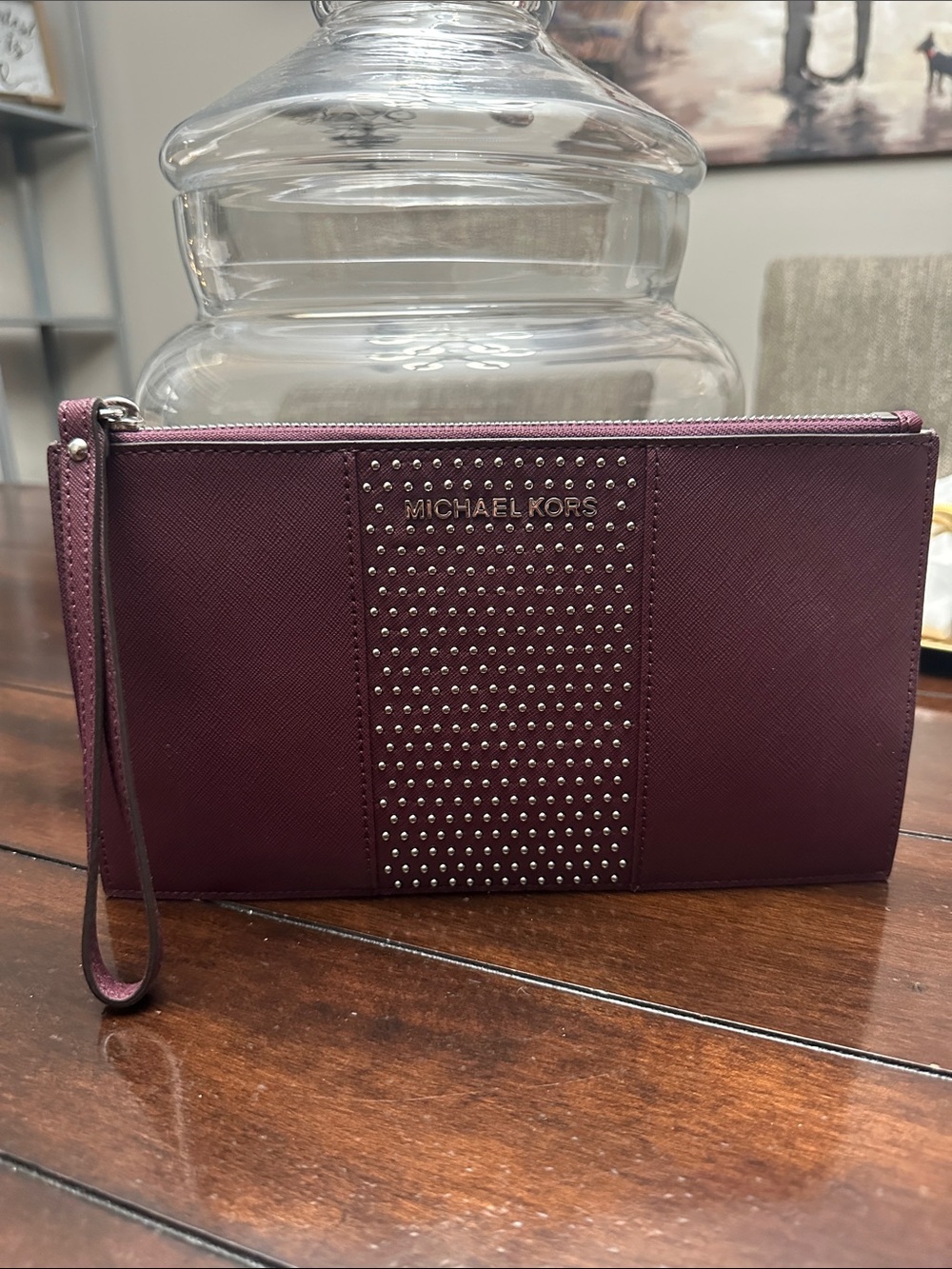 Michael Kors Burgundy Studded Wristlet Clutch